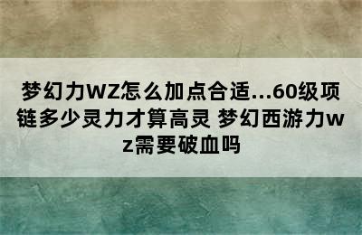 梦幻力WZ怎么加点合适…60级项链多少灵力才算高灵 梦幻西游力wz需要破血吗